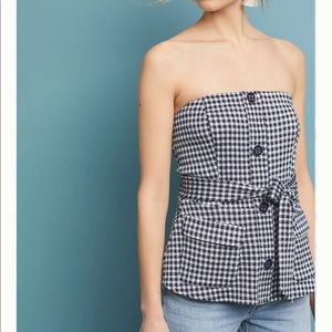 Anthropologie Black and White Gingham Strapless Top
